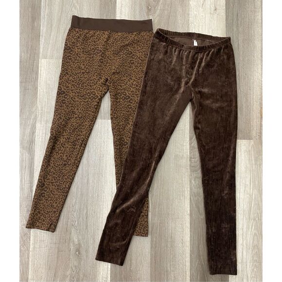 No Boundaries Brown Corduroy and Leopard Print Leggings, Size Medium, Lot of 2 - Picture 1 of 11